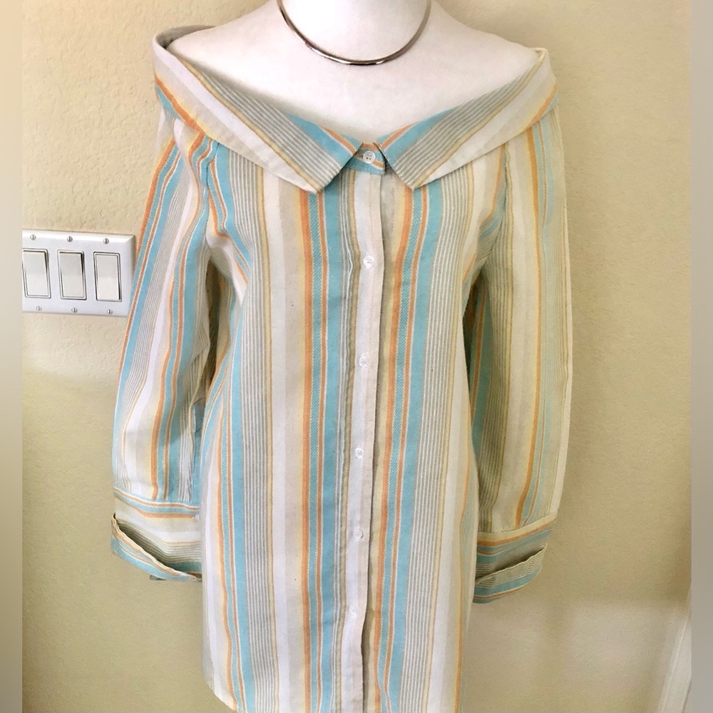 Very J Multicolor Striped Off Shoulder linen Shirt